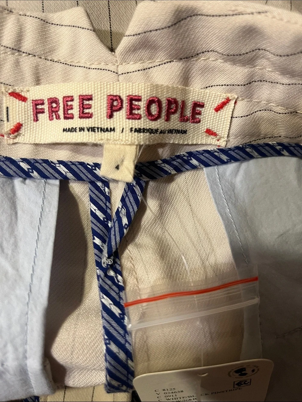 Free People Cream Pinstripe High-Waist Tailored Shorts
